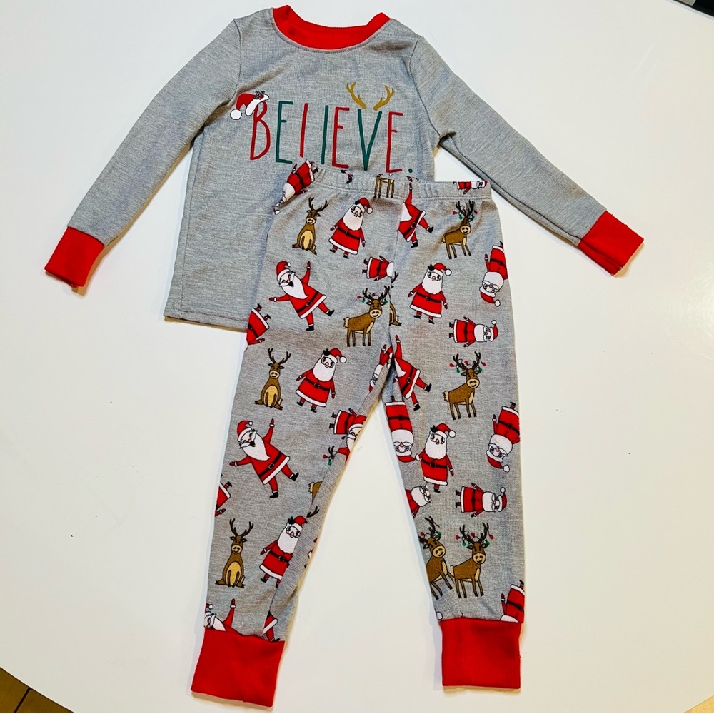 Rae Dunn Christmas Santa Reindeer Believe Pajamas Ling Sleeve Kids Set 3T